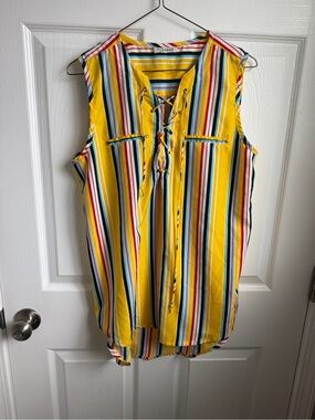 Mileage Bright Yellow Striped Lace-Up Sleeveless Top